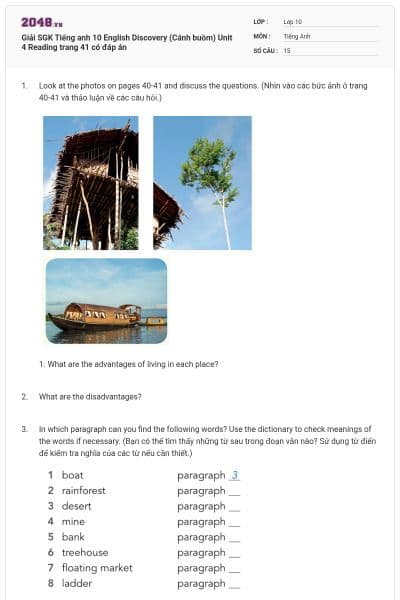 Giải SGK Tiếng anh 10 English Discovery (Cánh buồm) Unit 4 Reading trang 41 có đáp án