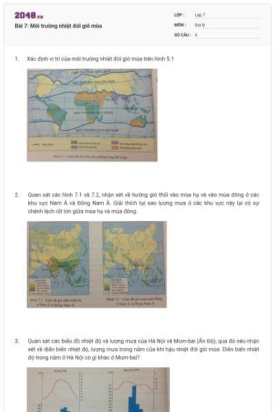 Bài 7: Môi trường nhiệt đới gió mùa