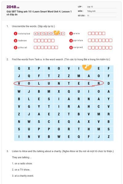 Giải SBT Tiếng anh 10 I-Learn Smart Word Unit 4. Lesson 1 có đáp án