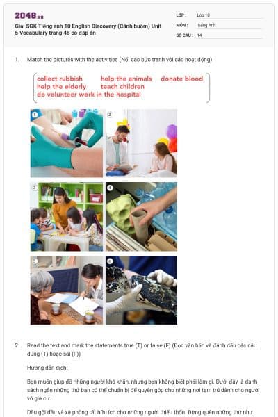 Giải SGK Tiếng anh 10 English Discovery (Cánh buồm) Unit 5 Vocabulary trang 48 có đáp án