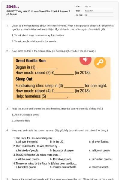 Giải SBT Tiếng anh 10 I-Learn Smart Word Unit 4. Lesson 3 có đáp án