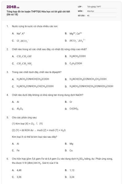 Tổng hợp đề ôn luyện THPTQG Hóa học có lời giải chi tiết (Đề số 18)