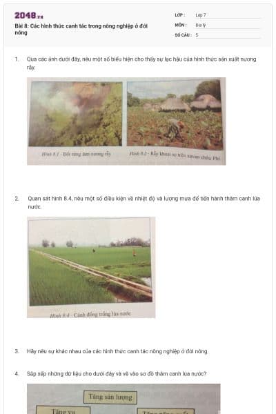 Bài 8: Các hình thức canh tác trong nông nghiệp ở đới nóng