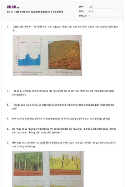 Bài 9: Hoạt động sản xuất nông nghiệp ở đới nóng