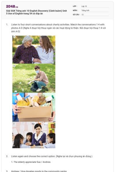 Giải SGK Tiếng anh 10 English Discovery (Cánh buồm) Unit 5 Use of English trang 54 có đáp án