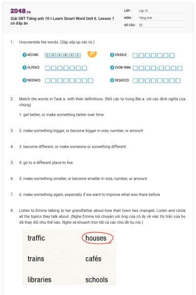 Giải SBT Tiếng anh 10 I-Learn Smart Word Unit 6. Lesson 1 có đáp án