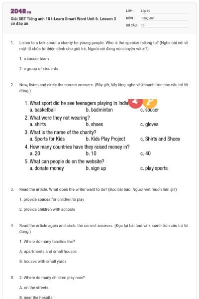 Giải SBT Tiếng anh 10 I-Learn Smart Word Unit 6. Lesson 3 có đáp án