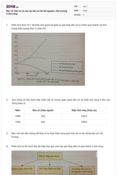 Bài 10: Dân số và sức ép dân số tới tài nguyên, môi trường ở đới nóng