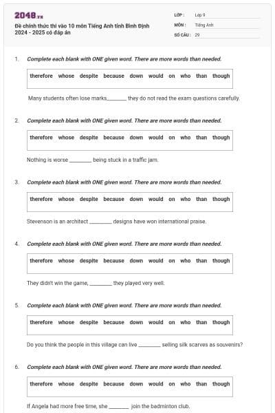 Đề chính thức thi vào 10 môn Tiếng Anh tỉnh Bình Định 2024 - 2025 có đáp án
