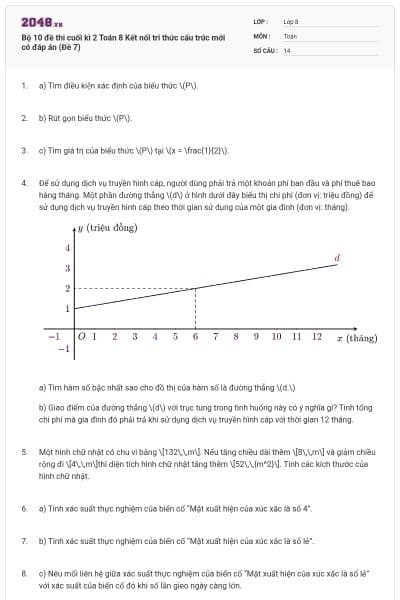 Bộ 10 đề thi cuối kì 2 Toán 8 Kết nối tri thức cấu trúc mới có đáp án (Đề 7)