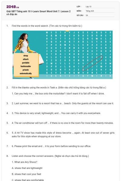 Giải SBT Tiếng anh 10 I-Learn Smart Word Unit 7. Lesson 2 có đáp án