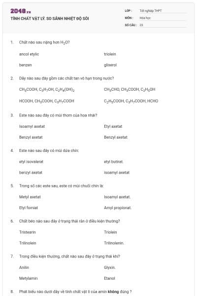 TÍNH CHẤT VẬT LÝ. SO SÁNH NHIỆT ĐỘ SÔI