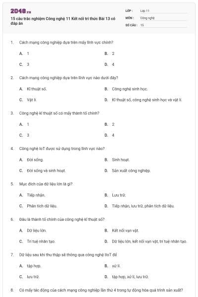 15 câu trắc nghiệm Công nghệ 11 Kết nối tri thức Bài 13 có đáp án