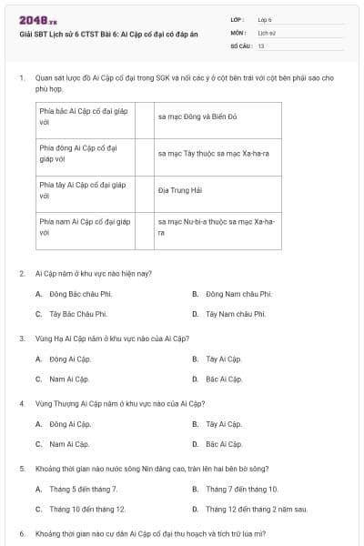 Giải SBT Lịch sử 6 CTST Bài 6: Ai Cập cổ đại có đáp án