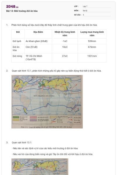 Bài 13: Môi trường đới ôn hòa