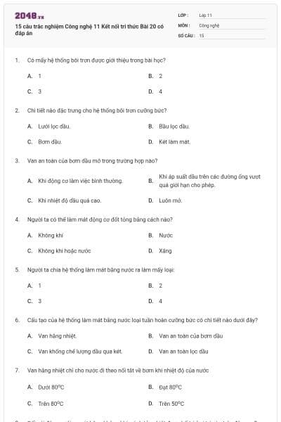 15 câu trắc nghiệm Công nghệ 11 Kết nối tri thức Bài 20 có đáp án
