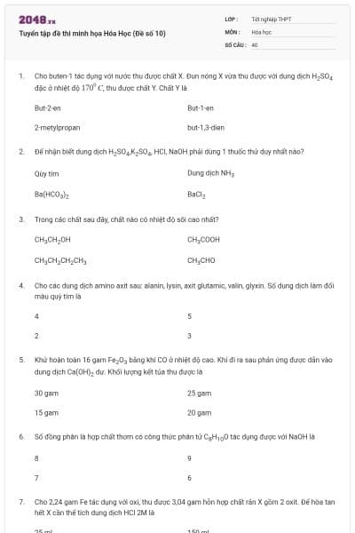 Tuyển tập đề thi minh họa Hóa Học (Đề số 10)