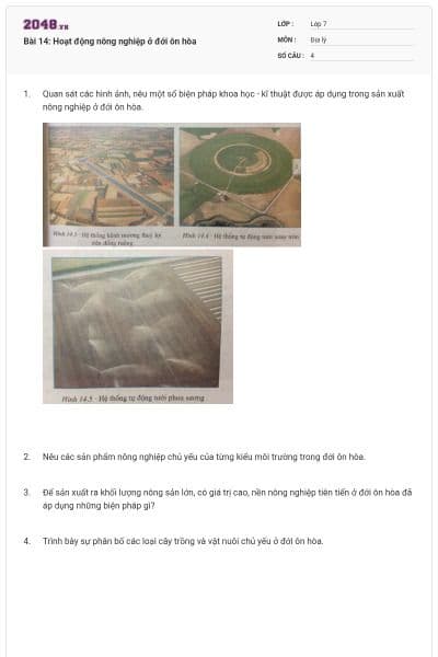 Bài 14: Hoạt động nông nghiệp ở đới ôn hòa