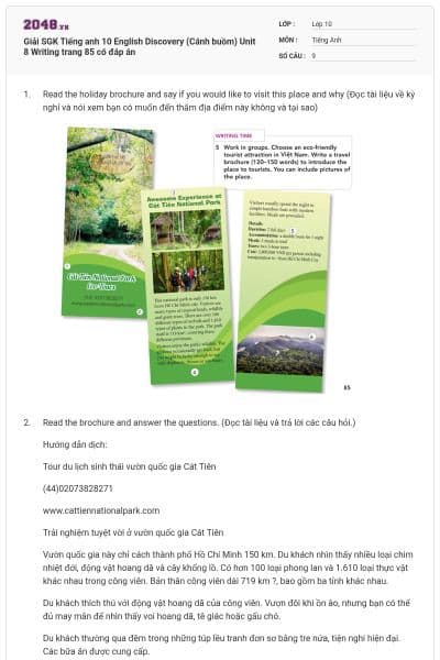 Giải SGK Tiếng anh 10 English Discovery (Cánh buồm) Unit 8 Writing trang 85 có đáp án