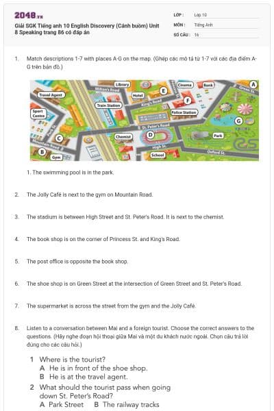 Giải SGK Tiếng anh 10 English Discovery (Cánh buồm) Unit 8 Speaking trang 86 có đáp án