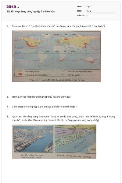 Bài 15: Hoạt động công nghiệp ở đới ôn hòa