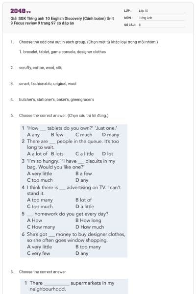 Giải SGK Tiếng anh 10 English Discovery (Cánh buồm) Unit 9 Focus review 9 trang 97 có đáp án