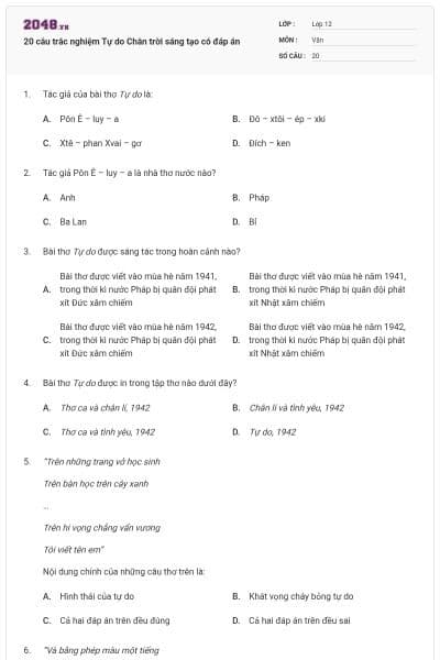 20 câu trắc nghiệm Tự do Chân trời sáng tạo có đáp án