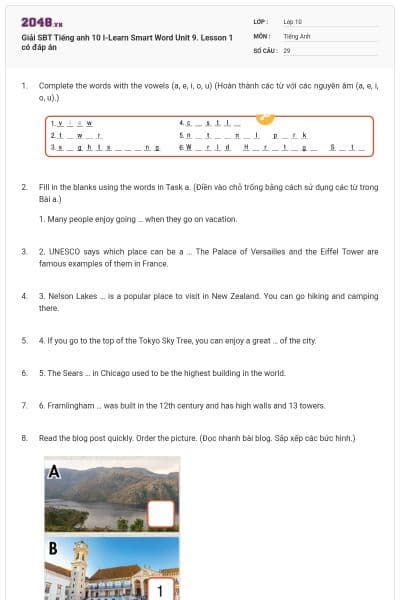 Giải SBT Tiếng anh 10 I-Learn Smart Word Unit 9. Lesson 1 có đáp án