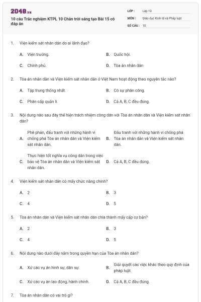 10 câu Trắc nghiệm KTPL 10 Chân trời sáng tạo Bài 15 có đáp án