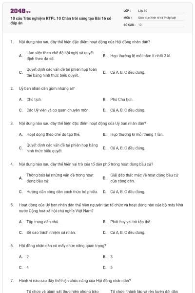 10 câu Trắc nghiệm KTPL 10 Chân trời sáng tạo Bài 16 có đáp án