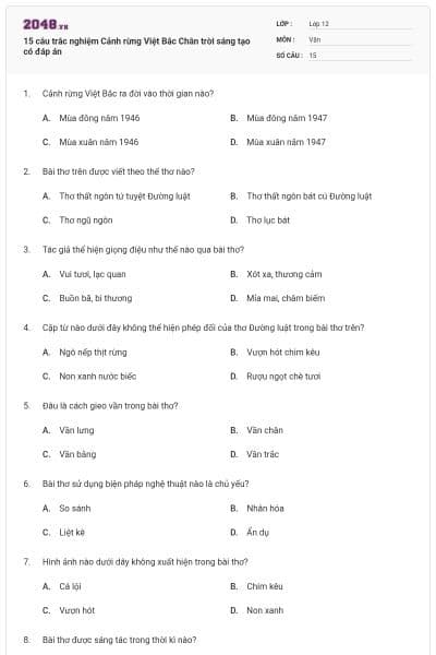 15 câu trắc nghiệm Cảnh rừng Việt Bắc Chân trời sáng tạo có đáp án