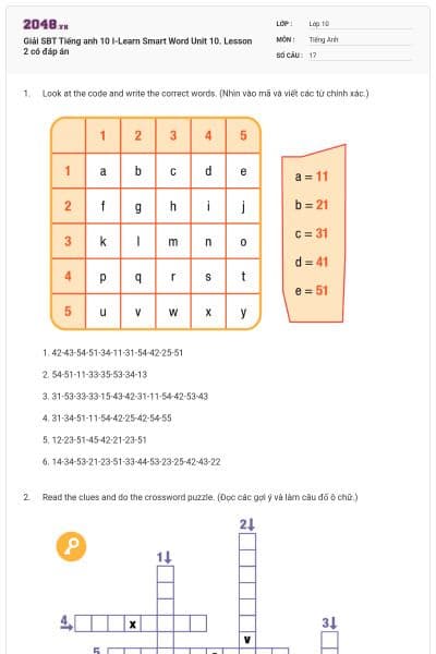 Giải SBT Tiếng anh 10 I-Learn Smart Word Unit 10. Lesson 2 có đáp án