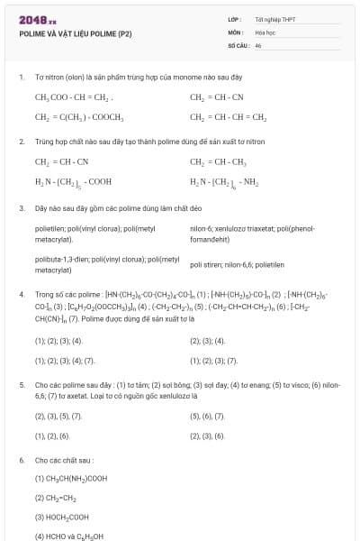POLIME VÀ VẬT LIỆU POLIME (P2)