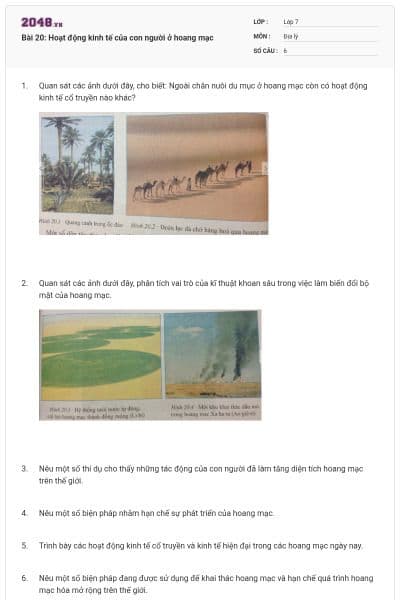 Bài 20: Hoạt động kinh tế của con người ở hoang mạc