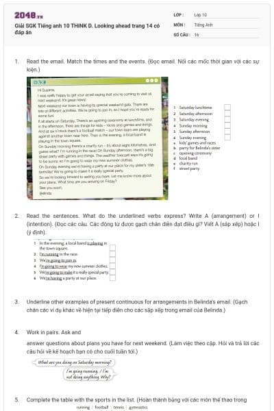 Giải SGK Tiếng anh 10 THiNK D. Looking ahead trang 14 có đáp án