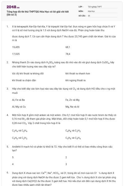 Tổng hợp đề thi thử THPTQG Hóa Học có lời giải chi tiết (Đề số 3)