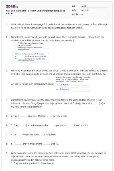 Giải SGK Tiếng anh 10 THiNK Unit 2 Grammar trang 26 có đáp án