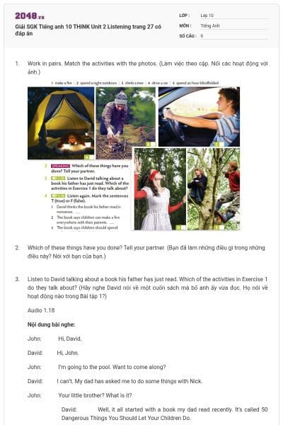 Giải SGK Tiếng anh 10 THiNK Unit 2 Listening trang 27 có đáp án