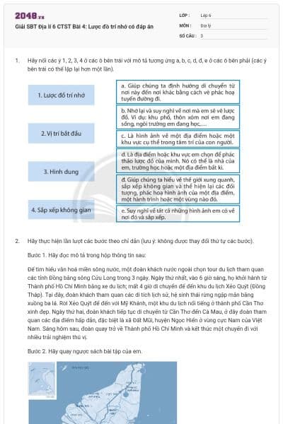 Giải SBT Địa lí 6 CTST Bài 4: Lược đồ trí nhớ có đáp án