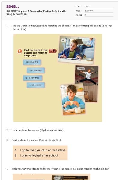 Giải SGK Tiếng anh 3 Guess What Review Units 5 and 6 trang 97 có đáp án