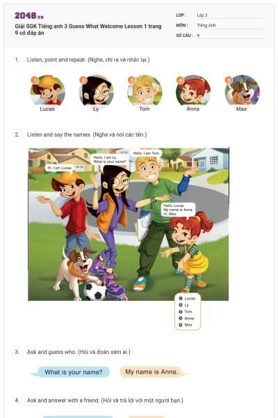 Giải SGK Tiếng anh 3 Guess What Welcome Lesson 1 trang 9 có đáp án