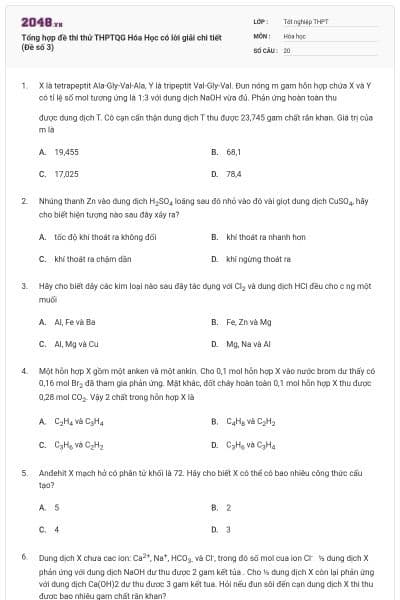 Tổng hợp đề thi thử THPTQG Hóa Học có lời giải chi tiết (Đề số 3)