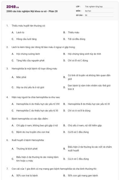 2000 câu trắc nghiệm Nội khoa cơ sở - Phần 28