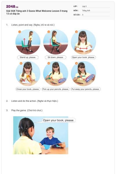 Giải SGK Tiếng anh 3 Guess What Welcome Lesson 5 trang 13 có đáp án