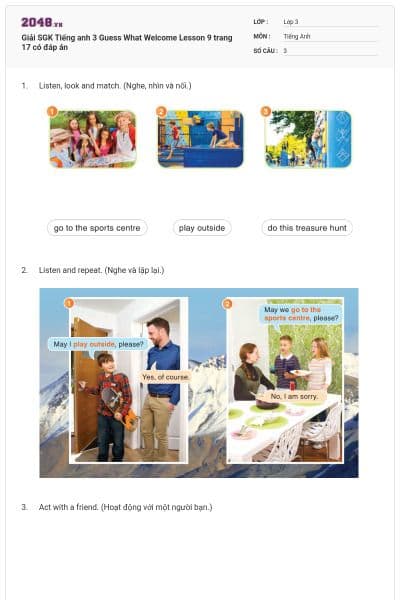 Giải SGK Tiếng anh 3 Guess What Welcome Lesson 9 trang 17 có đáp án