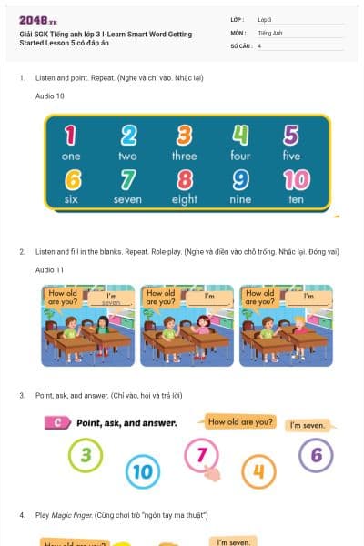 Giải SGK Tiếng anh lớp 3 I-Learn Smart Word Getting Started Lesson 5 có đáp án