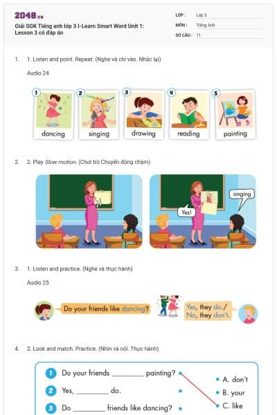Giải SGK Tiếng anh lớp 3 I-Learn Smart Word Unit 1: Lesson 3 có đáp án