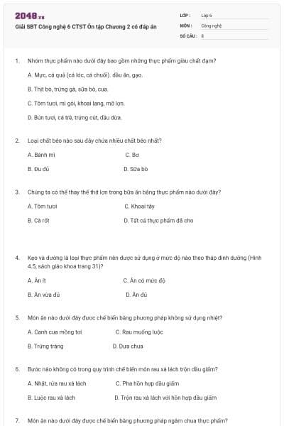 Giải SBT Công nghệ 6 CTST Ôn tập Chương 2 có đáp án