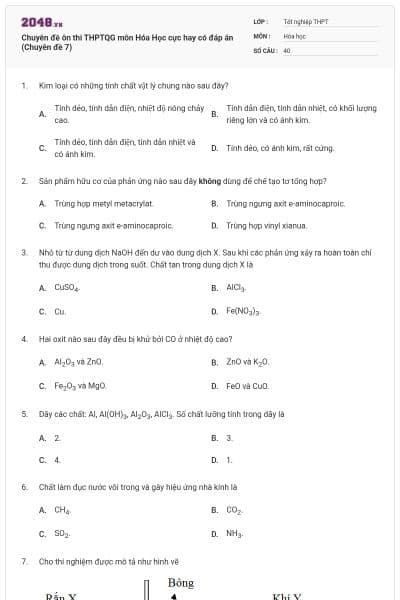 Chuyên đề ôn thi THPTQG môn Hóa Học cực hay có đáp án (Chuyên đề 7)