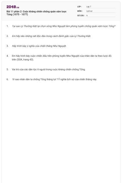 Bài 11 phần 2: Cuộc kháng chiến chống quân xâm lược Tống (1075 - 1077)
